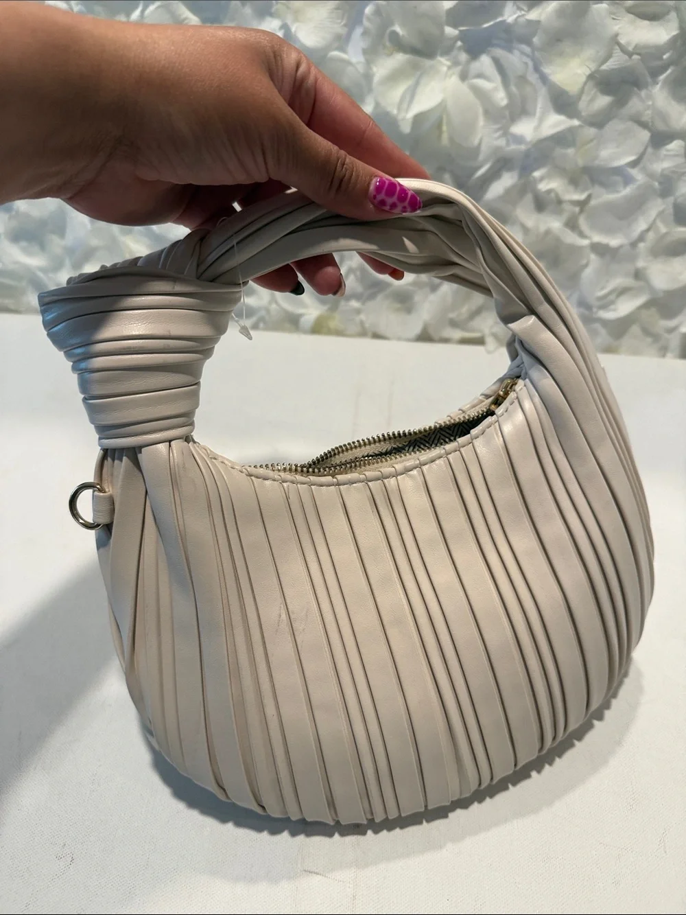 Urban Expressions Pleated Hobo Bag in Light Beige